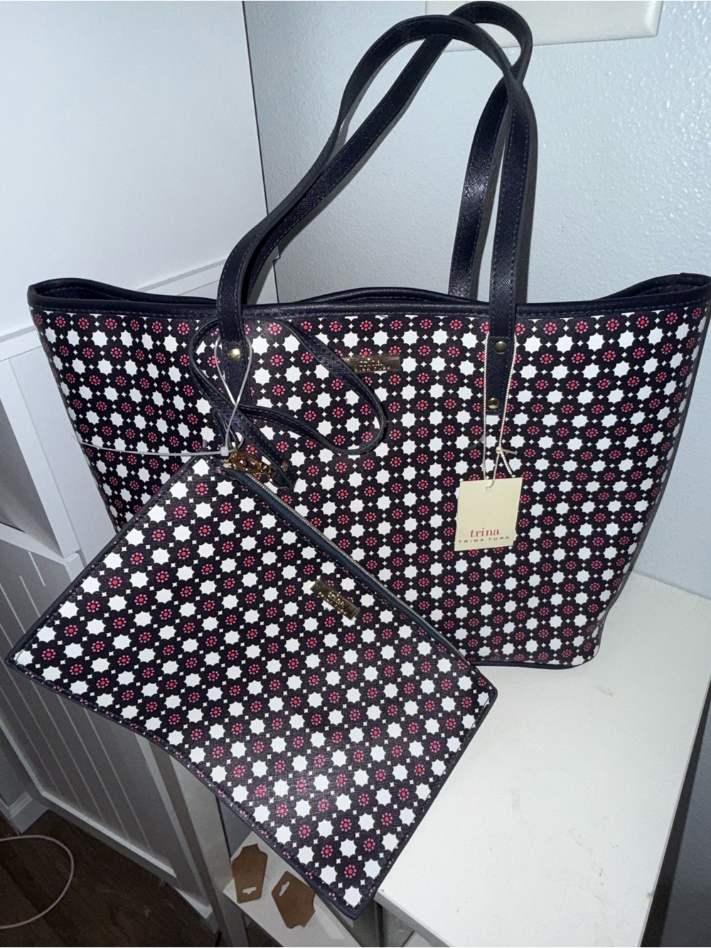 Trina Turk Floral Geometric Tote with Matching Pouch